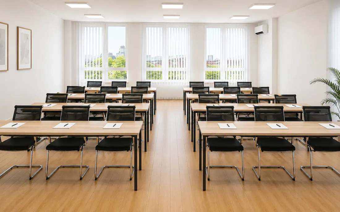 Učionica sa stolovima za edukaciju